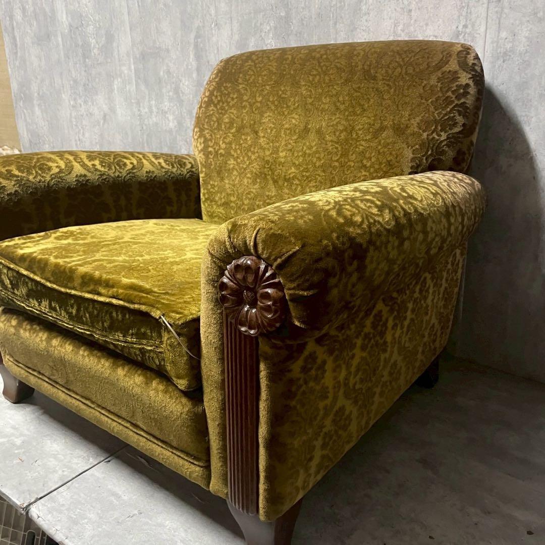 昭和レトロ 1人掛け ソファー② ダマスク柄 花柄 アームチェア アンティーク