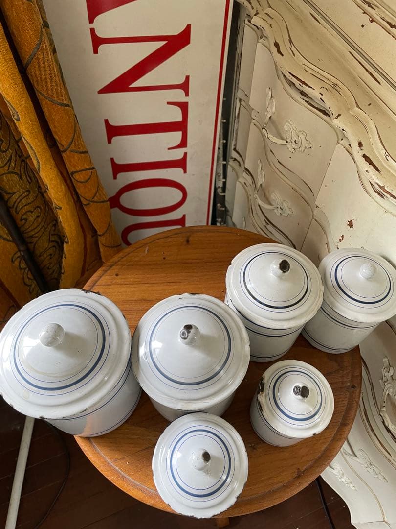 フランス　アンティーク　ホーロー　キャニスター　BF社BB社　ブルー　100年