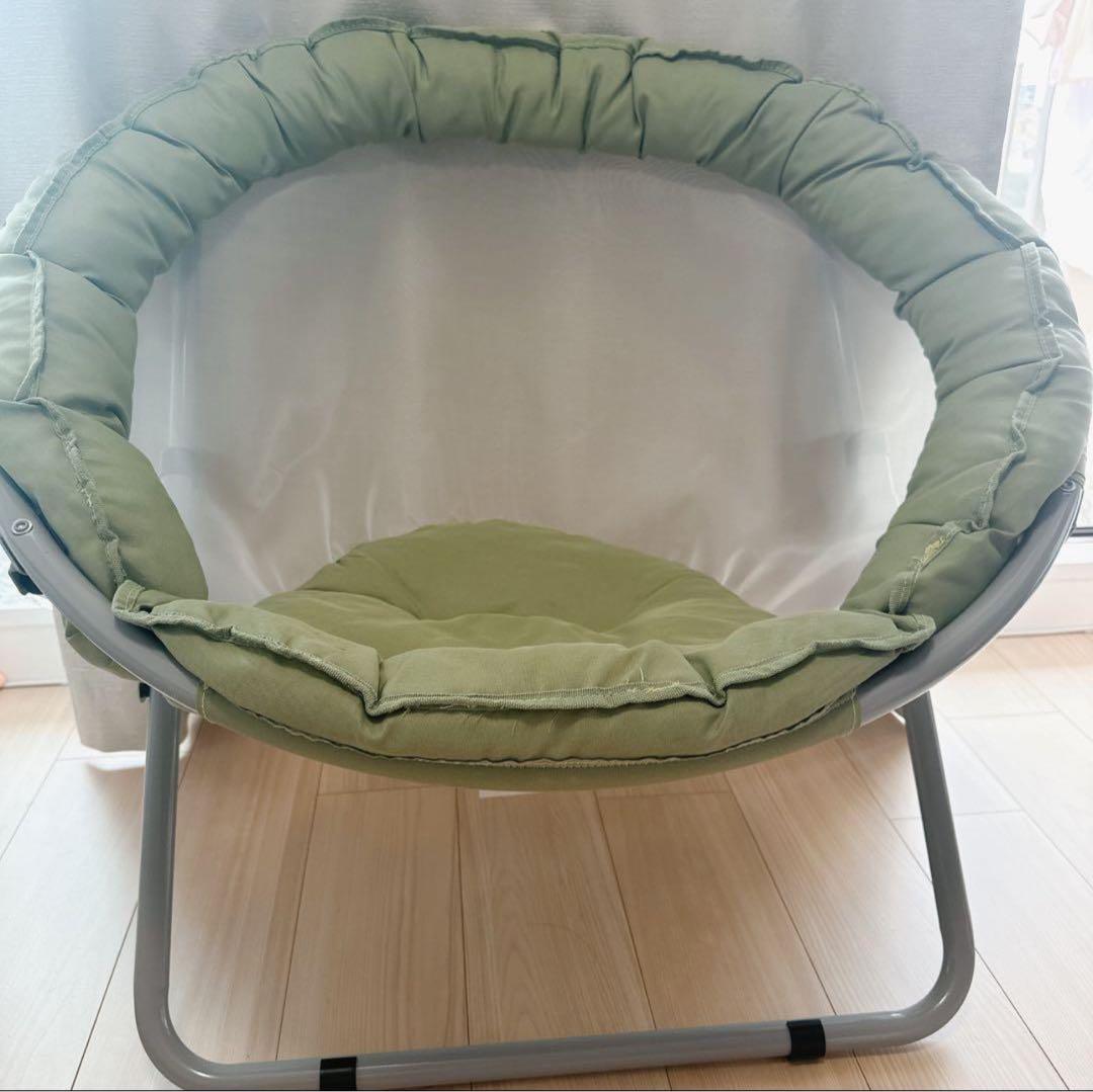 美品　折りたたみチェア インテリア　アウトドア　円形クッションラウンジチェア