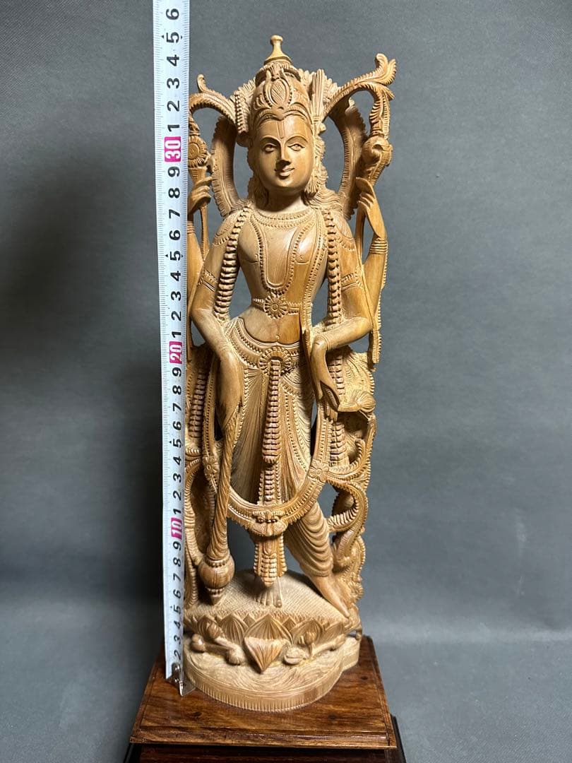 インド　白檀　木彫り　弁財天　観音　仏教美術　仏像 骨董 木像　木製　仏教