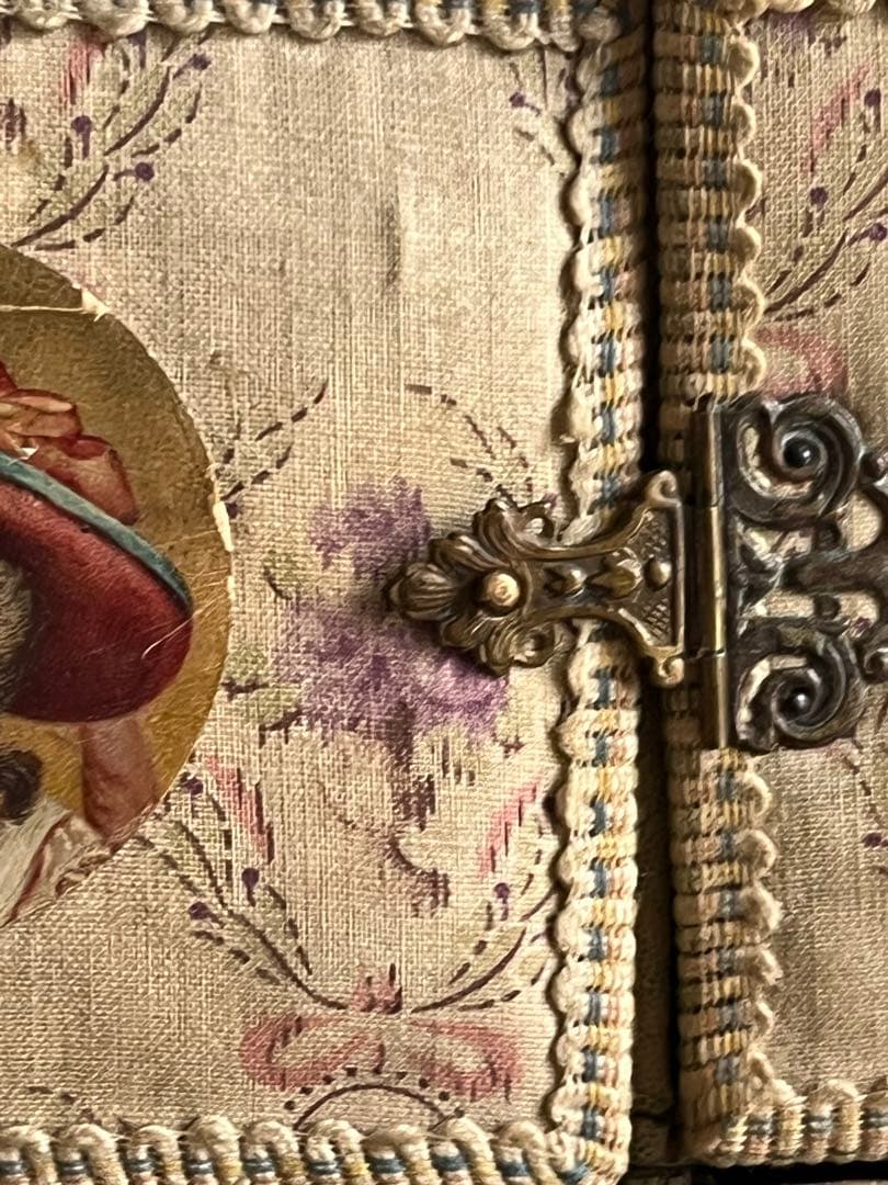 アンティークブロカントフレンチフランスカルトナージュボックスローズ布箱チェスト