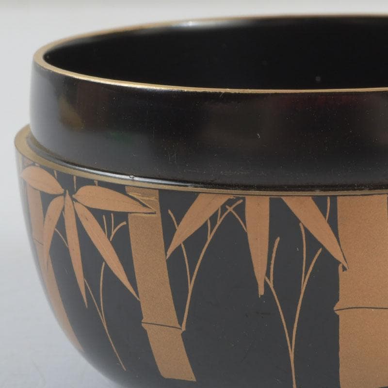 茶道具　瑞雲造　漆塗　総竹林蒔絵　平棗　共布共箱　V　9465