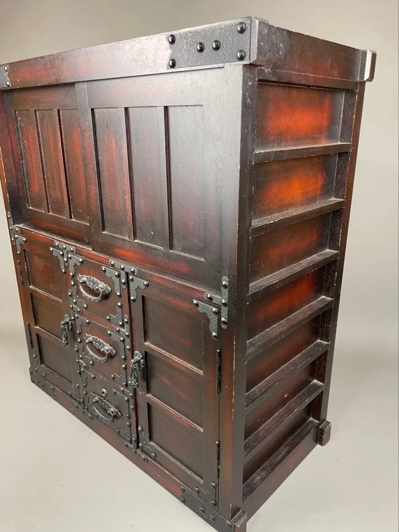 民芸調 鍵付 小物入 カラクリ箪笥 和箪笥 水屋 収納棚