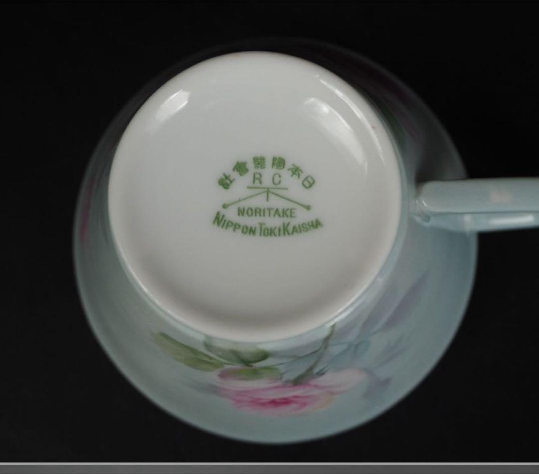 送料無料1912年 『オールドノリタケ』製 手描き薔薇文カップ＆ソーサー5客