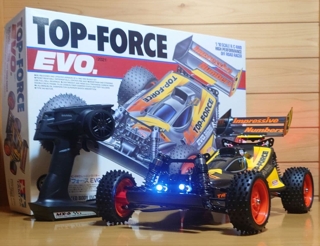 田宮トップフォースEVO.前後LEDライト付＆プロポバッテリー充電器完成品セット