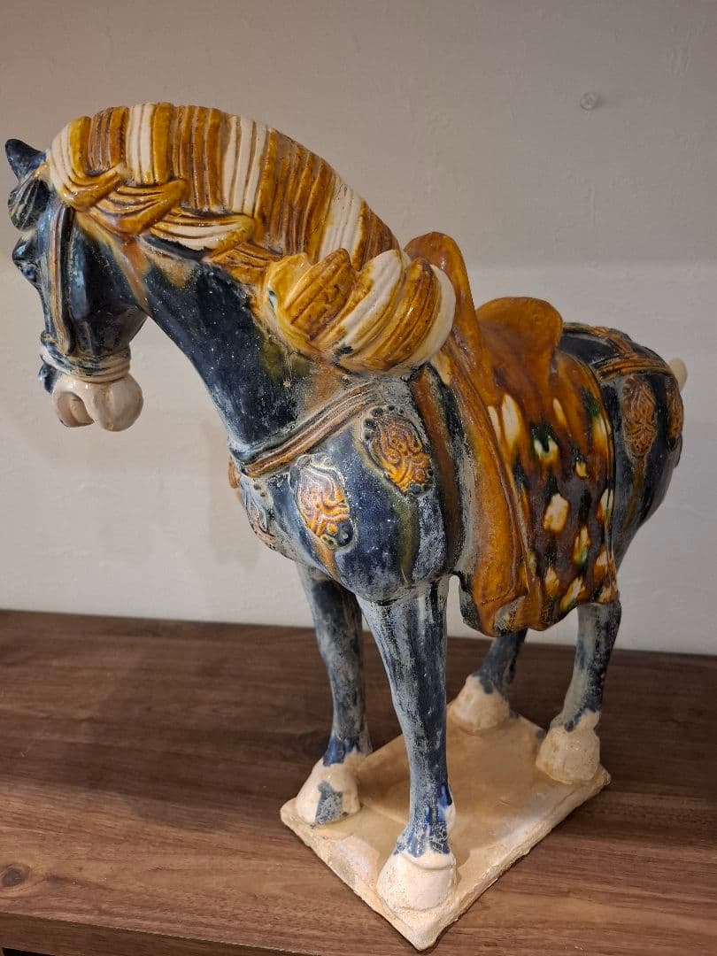 旧豪家蔵出し 唐三彩藍釉戰馬