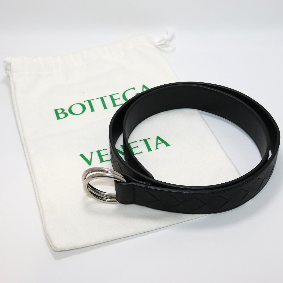 【未使用級】ボッテガヴェネタ レザー シボ革 Dリング ベルト 黒 ダブルリング