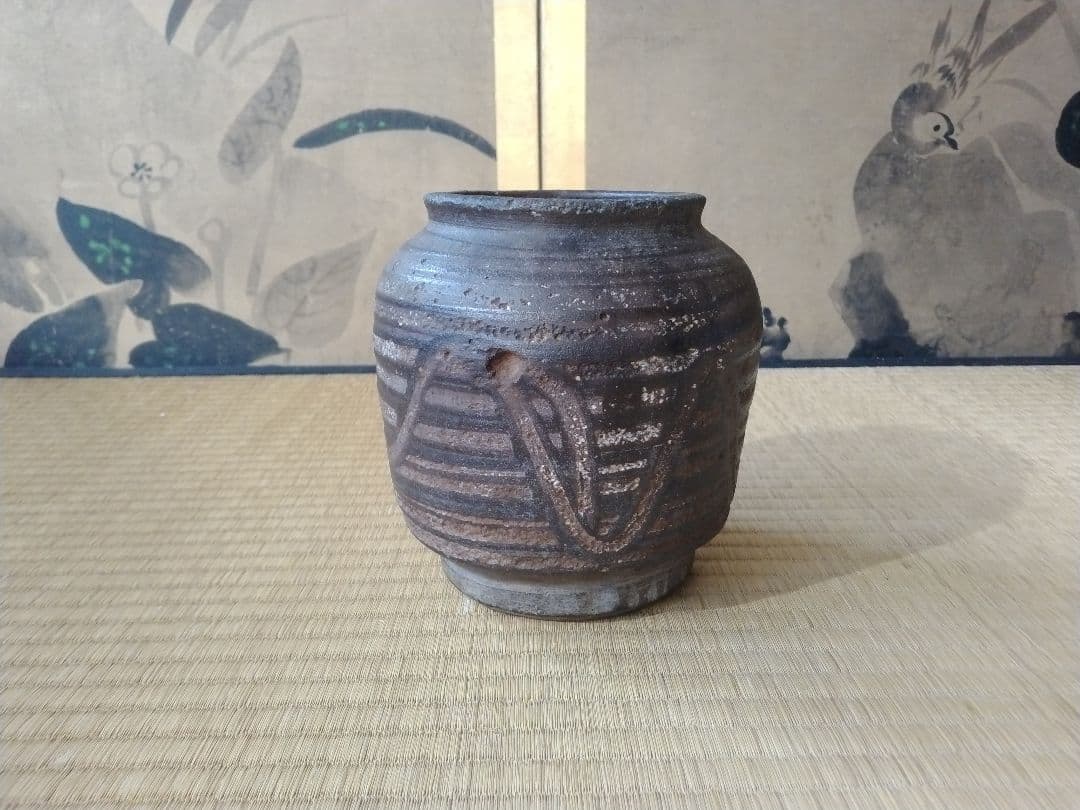 江戸時代前中期　武雄系唐津櫛目水指　壺　骨董　古美術　茶道具　花器　壺　古陶