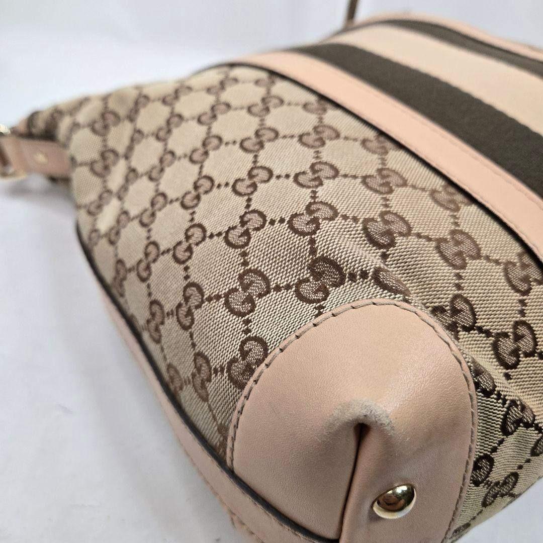 カード付き GUCCI ショルダーバッグ シェリーライン GGキャンバス レザー