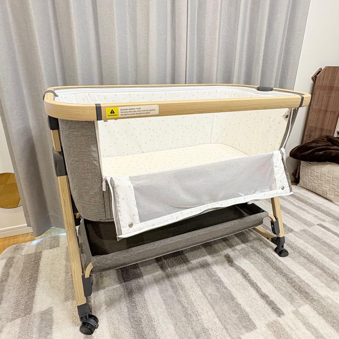 折りたたみ　ベビーベッド　HZDMJ グレー