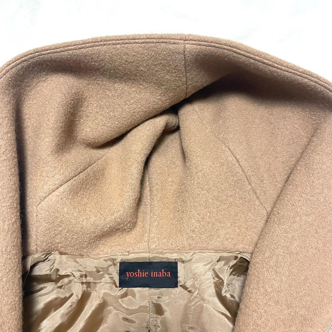 ヨシエ　イナバ　ミドル丈　コート　毛　ベージュ　フード