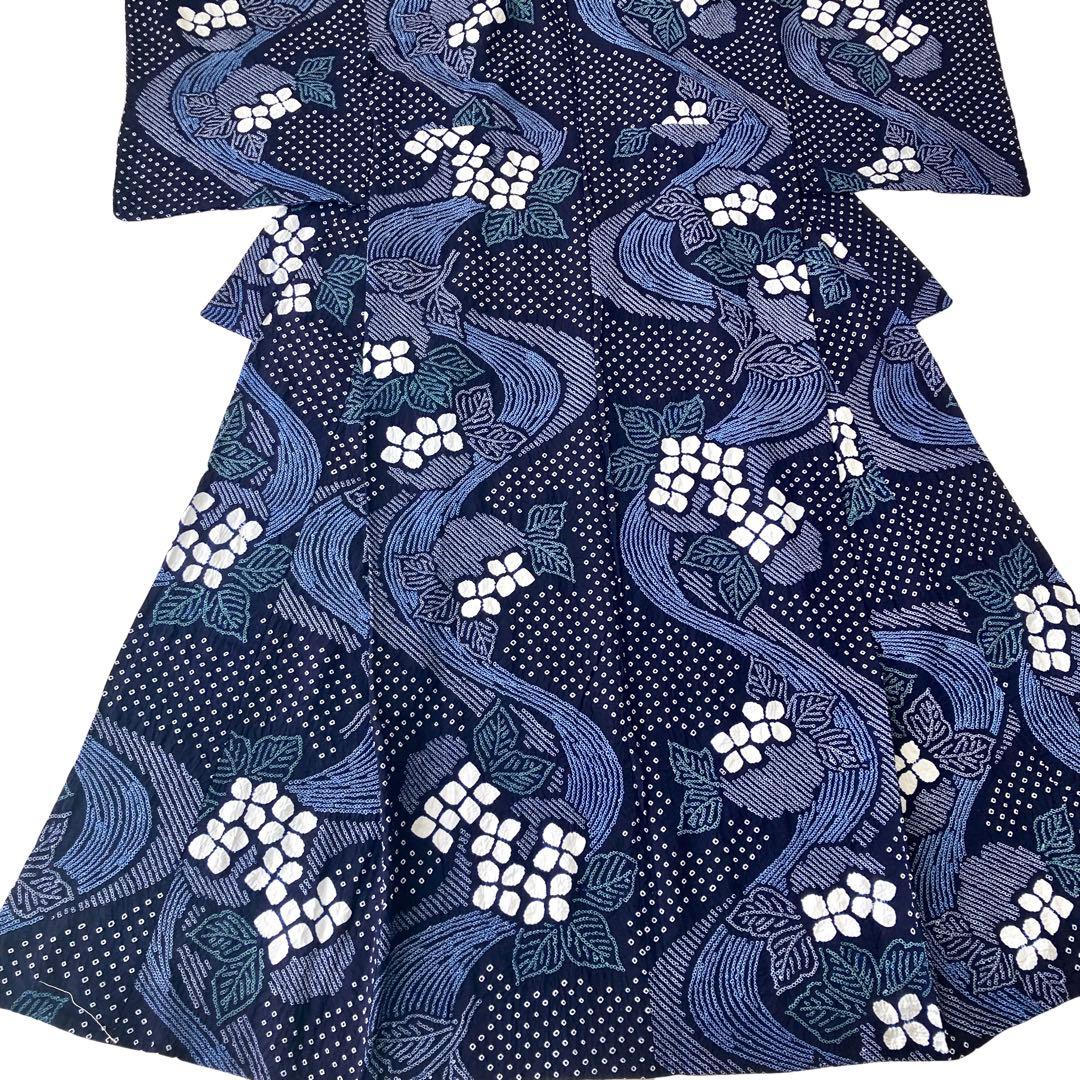 ™️82/34 身丈151 紫陽花　有松絞り　絞り染め　絞り浴衣　総絞り　浴衣