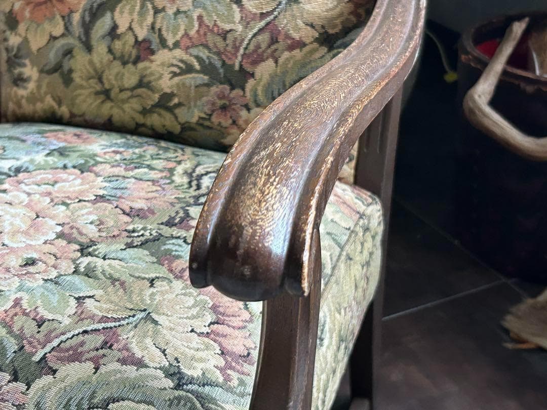 ヴィンテージ　アンティーク　アームチェア　ろくろ調　ソファ　ゴブラン模様