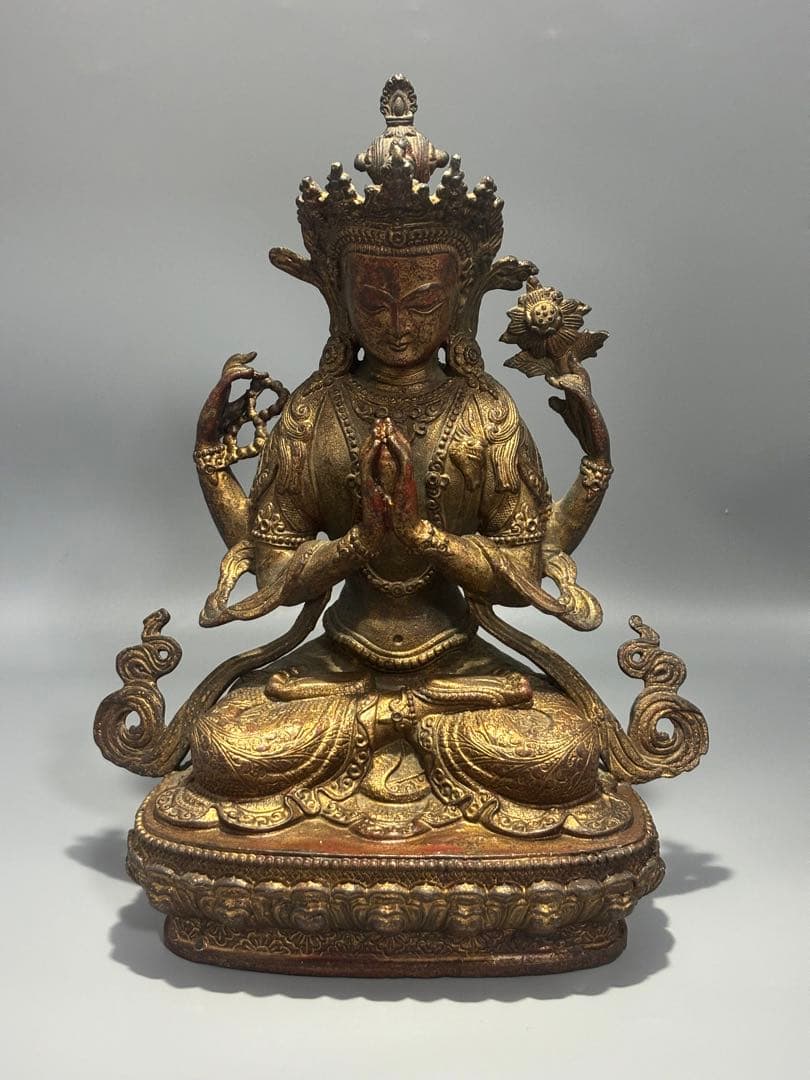 仏教古美術 純銅静座観音 四腕観音仏像文化遺産 文化財仏像伝承