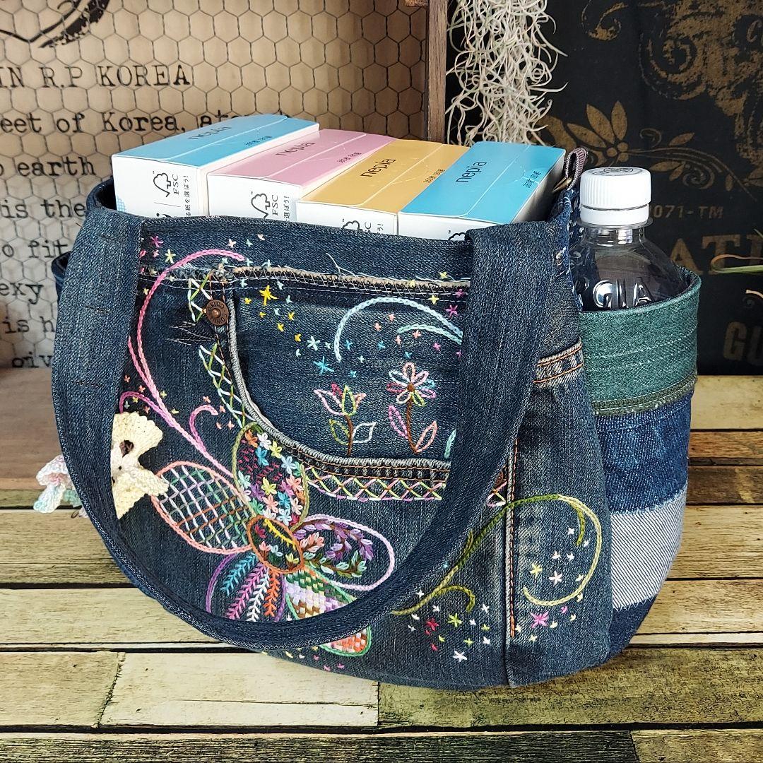 【ほたる】刺繍デニムバック　No.675　　&　ショルダーベルト