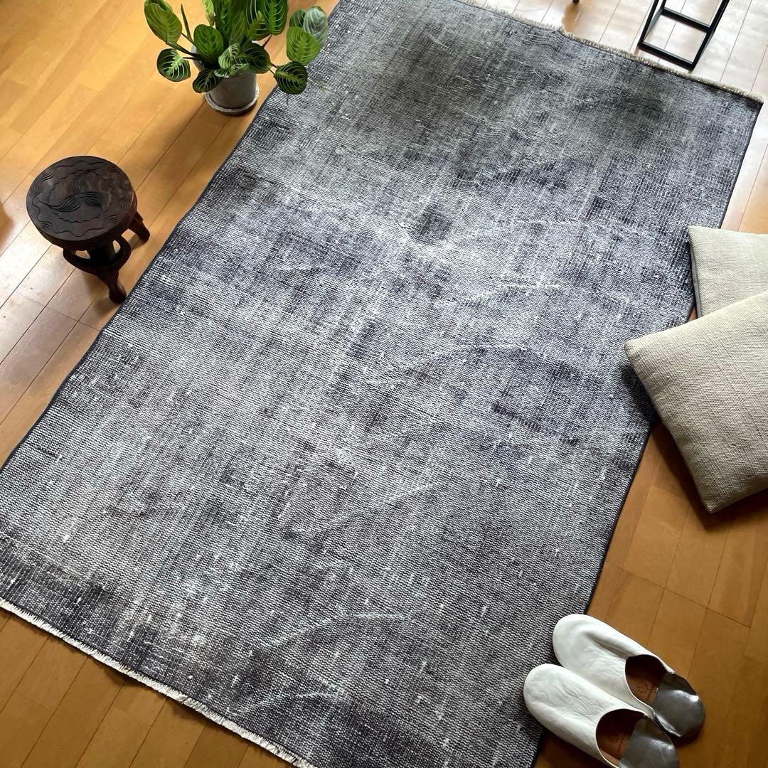 105×172 ダークグレイ　オーバーダイ　ワンカラー　トルコヴィンテージラグ