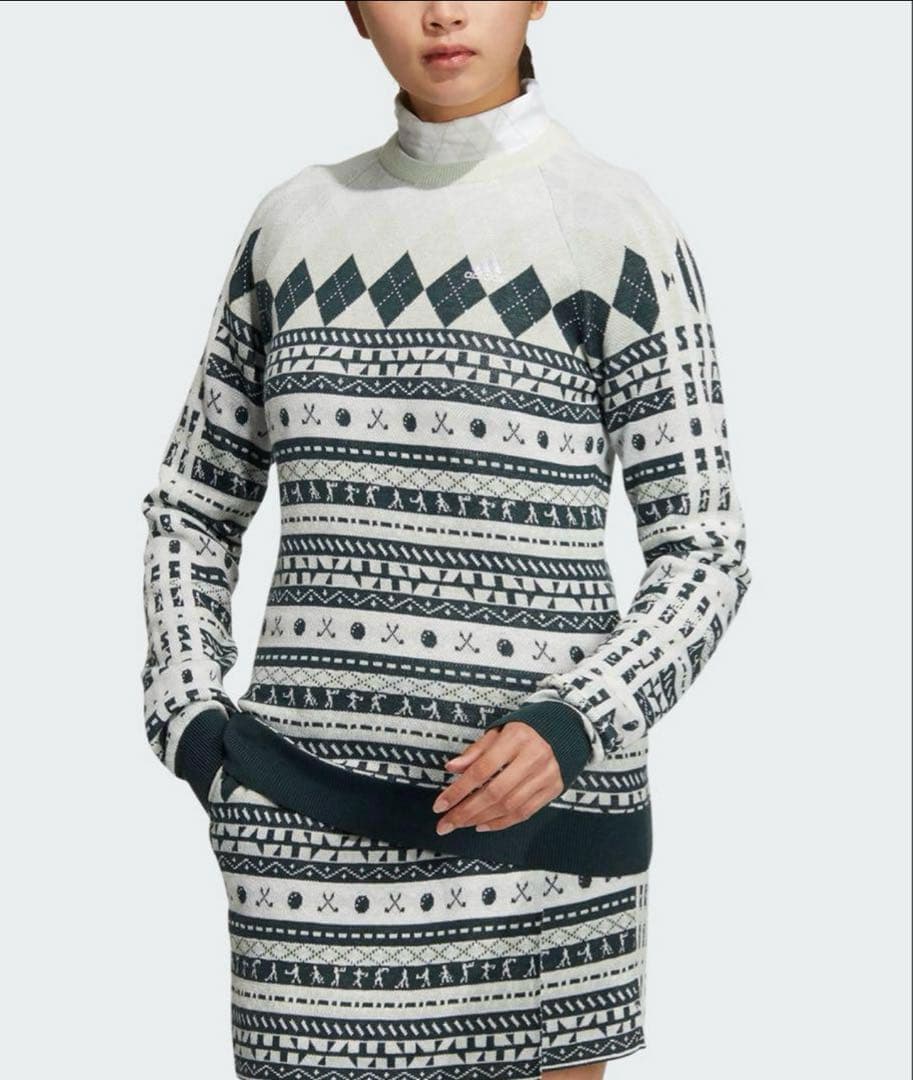 新品✨アディダスゴルフ　泉里香　上下　長袖セーター　ニットスカート　グリーン　L