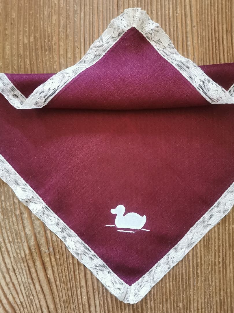 アンティーク 家鴨アップリケ刺繍 繊細な水鳥＆水草花アランソンレース クロス β