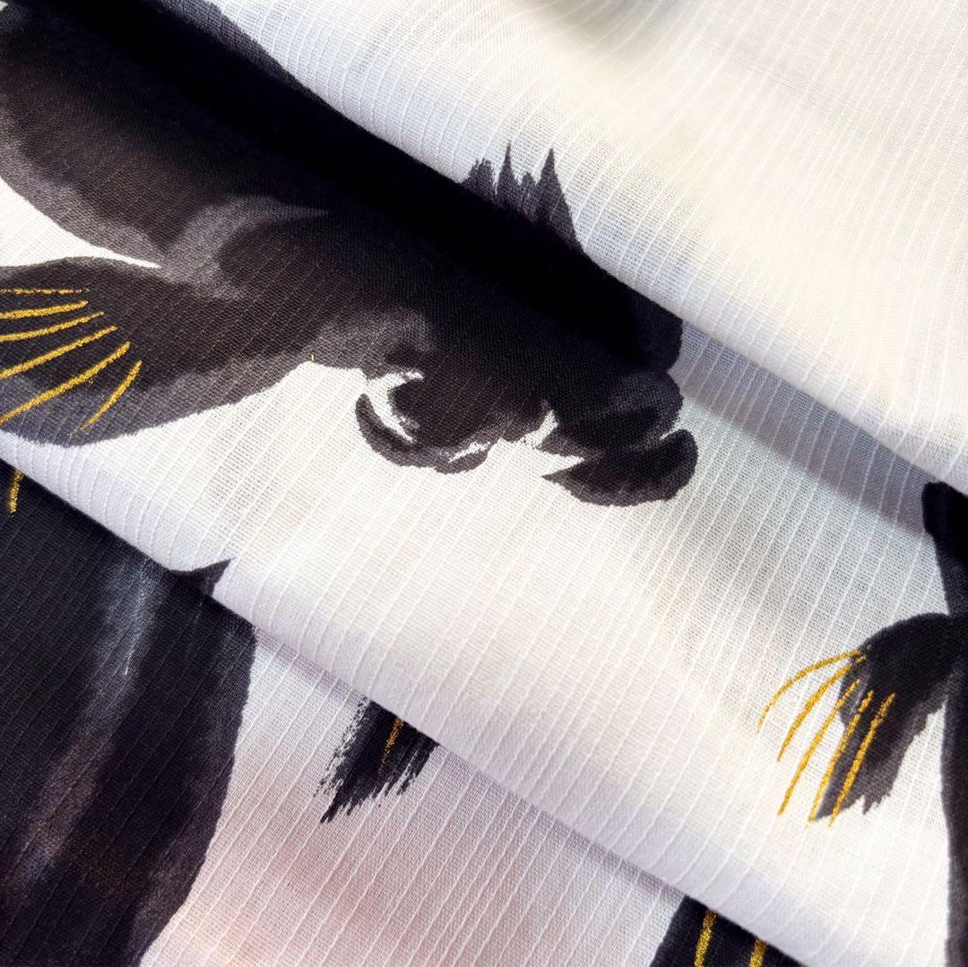 新品浴衣 綿 【白地に黒金魚】可愛い出目金★岡重風★呉服屋さんサンプル品♪