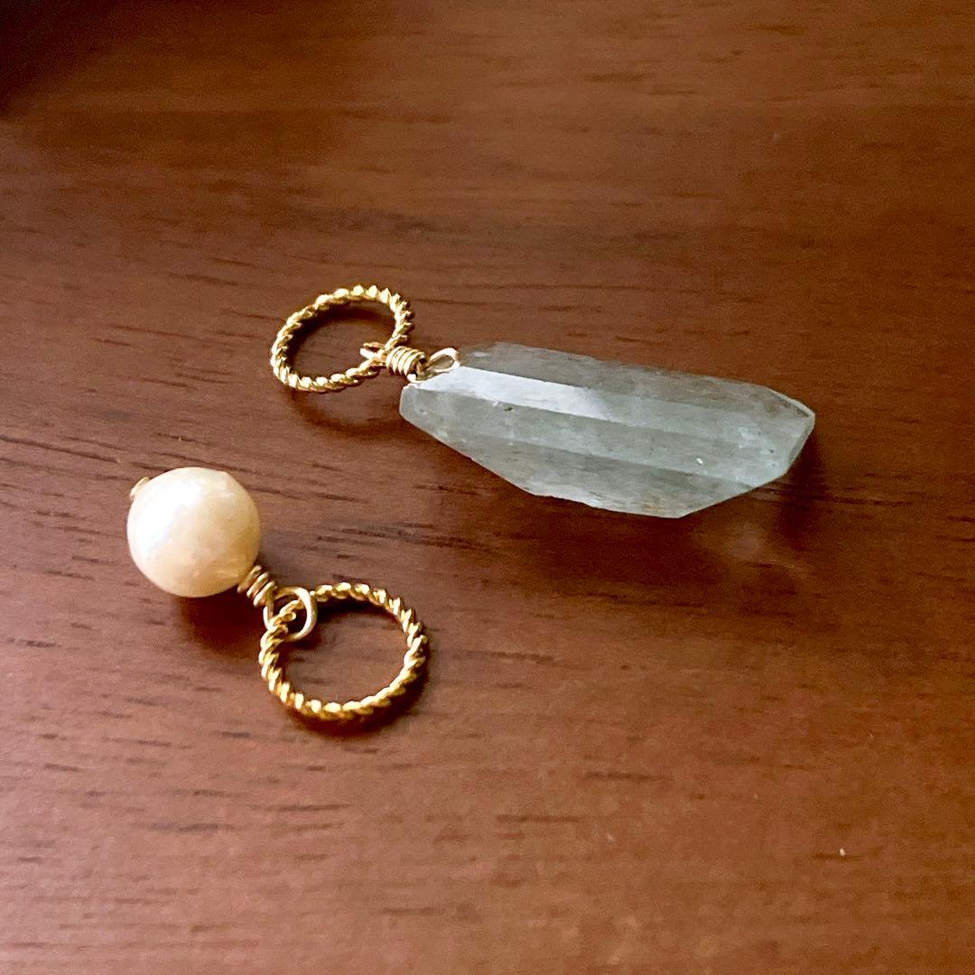 みなみ◆希少石✧シンデレラアクアマリンチャーム&あこや真珠チャーム