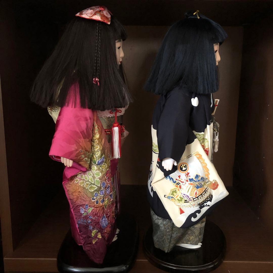 【中古品】年内セール　ペア市松人形　東京久月　正絹衣装　ドール