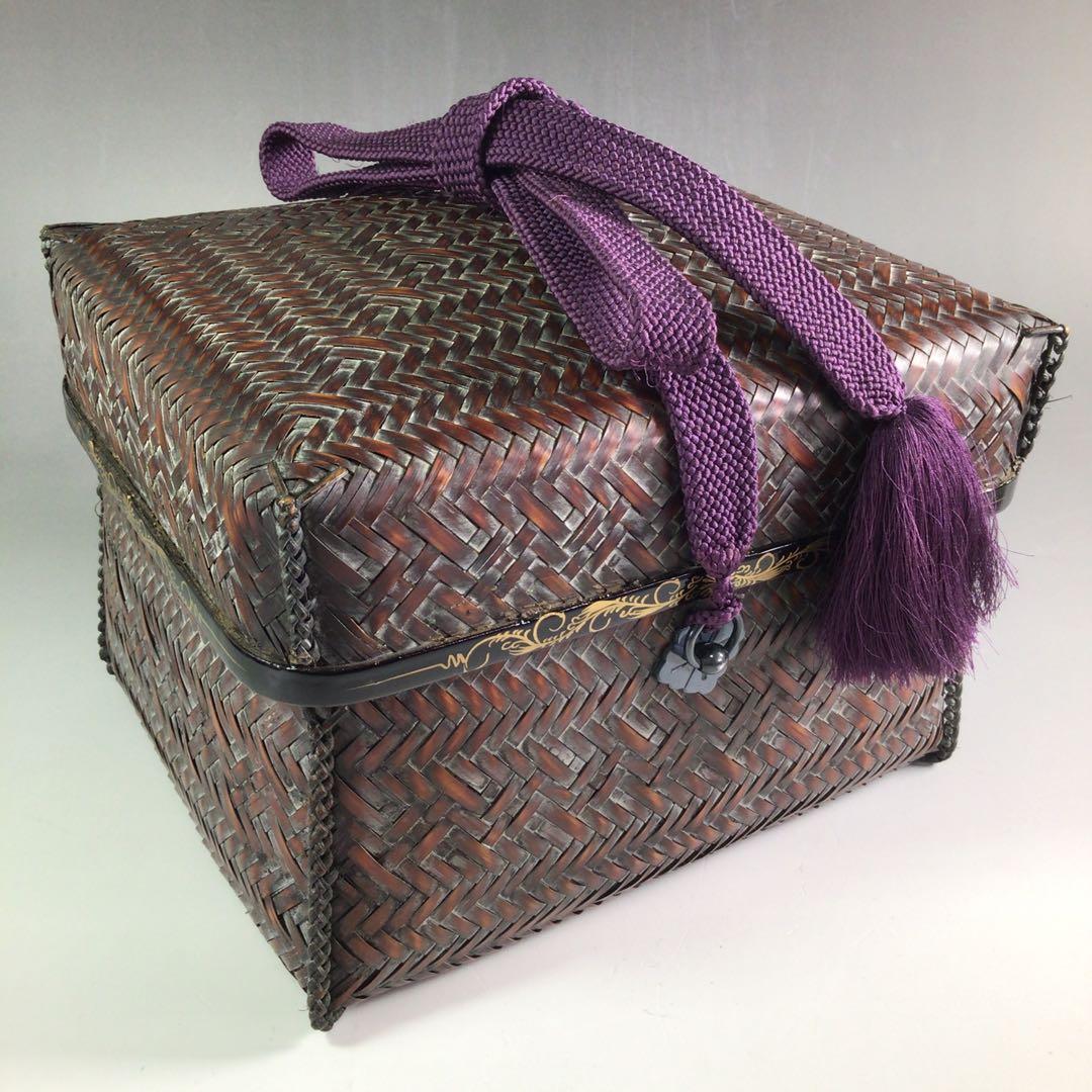 Ｒ６５１　御所籠　『篭師　和田鱗司作』『竹茶籠』『茶器揃』　共箱　茶道具