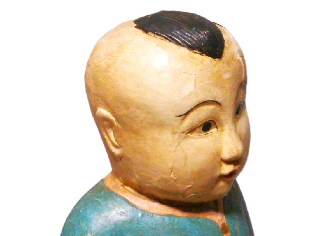 【 稀少大型　彩色唐子像 】　伝統彫刻　一木彫り