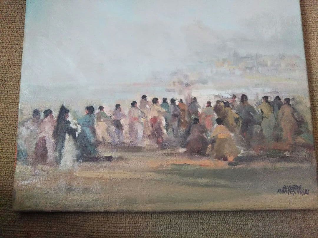 リカルド・モンテシノス 【 パレハの行列】スペイン 油彩 署名有 1984年