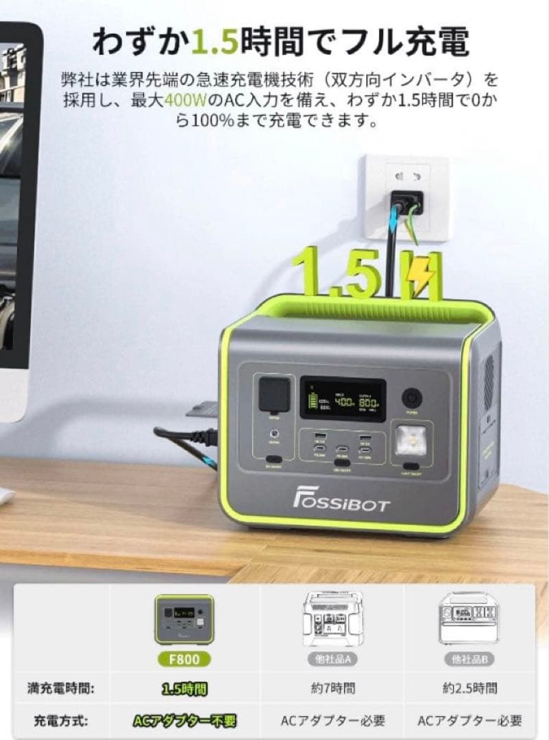 ✨新品❗️✨【FOSSiBOT 】ポータブル電源 512Wh 800W ／グリーン