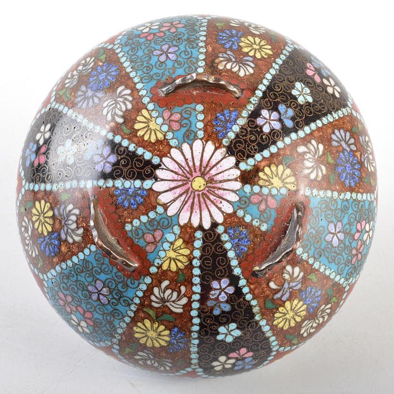 中国　古七宝琺瑯彩　花文　蓋物　D　R5798