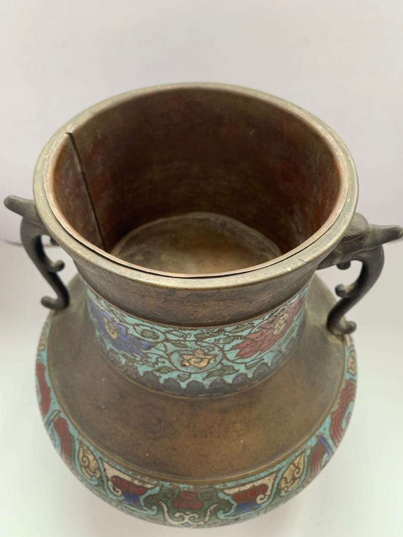 古銅　七宝饕餮文耳付瓶 大日本文政年整珉鋳　送料込み