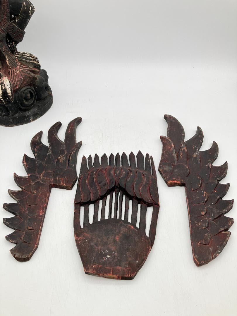 【時代物】　ガルーダ象　木彫り インドネシア 全長：約６１ｃｍ　オブジェ