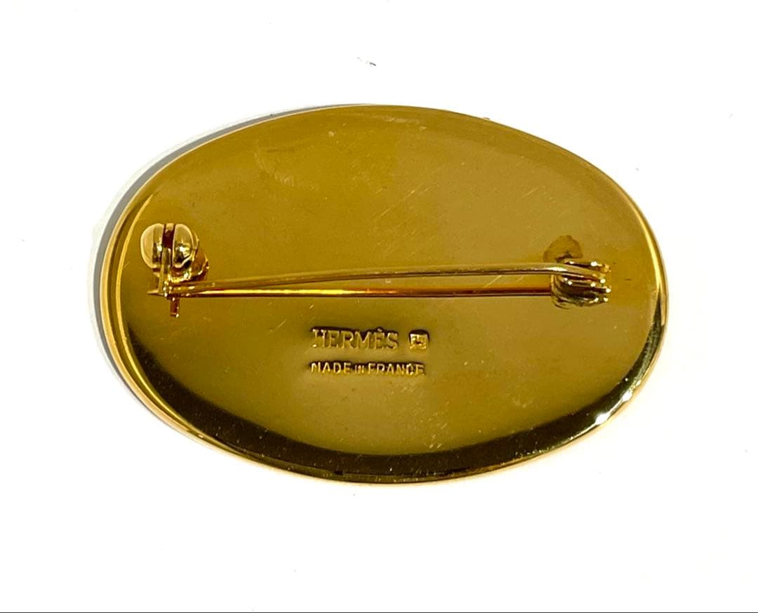 △HERMES エマイユ ピンブローチ 七宝焼き ゴールドカラー ブローチ