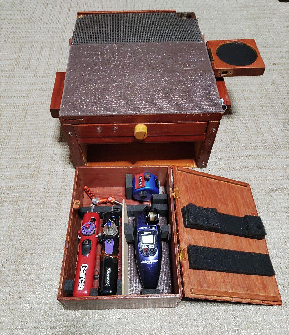 ワカサギ釣り 自作木製収納箱 穂先 レイクマスター電動リール フルセット