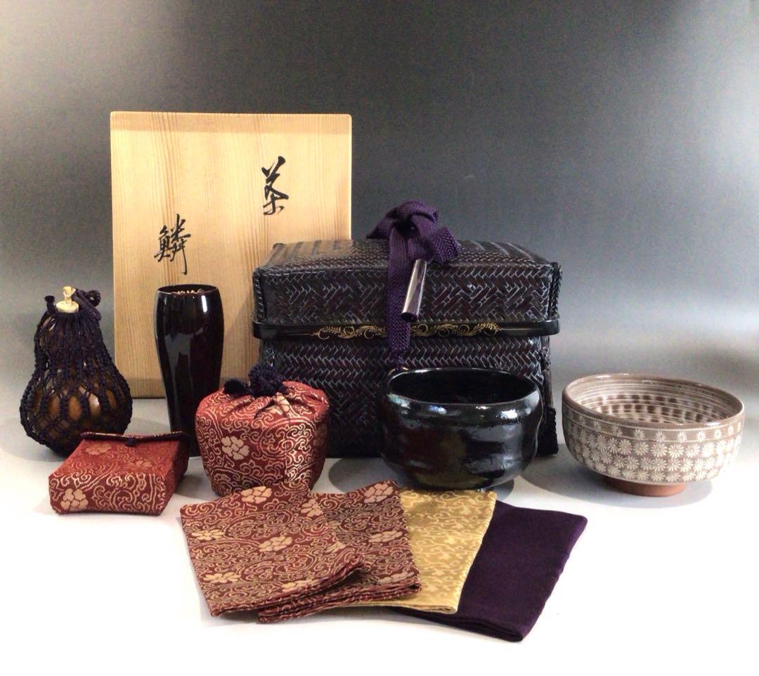 Ｓ１２１　御所籠　『和田鱗司作』『利休形』『竹茶籠』『茶器揃』　共箱　茶道具