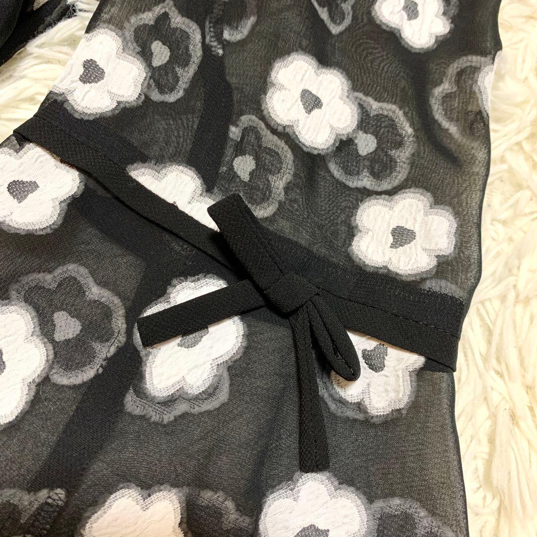 美品✨エムズグレイシー フラワー刺繍 ワンピース ドレス シアー リボン 40