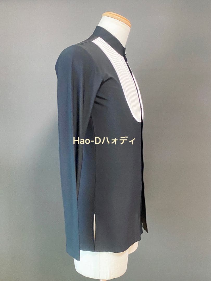 社交ダンス★ラテン★メンズ★新品★シャツ★白黒★イカ胸★Ｍ