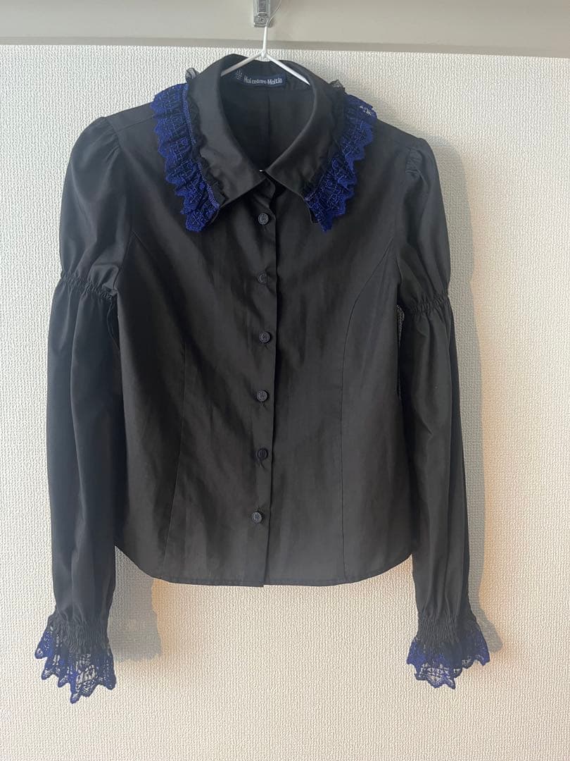 モワティエ　ブラウス　黒×青