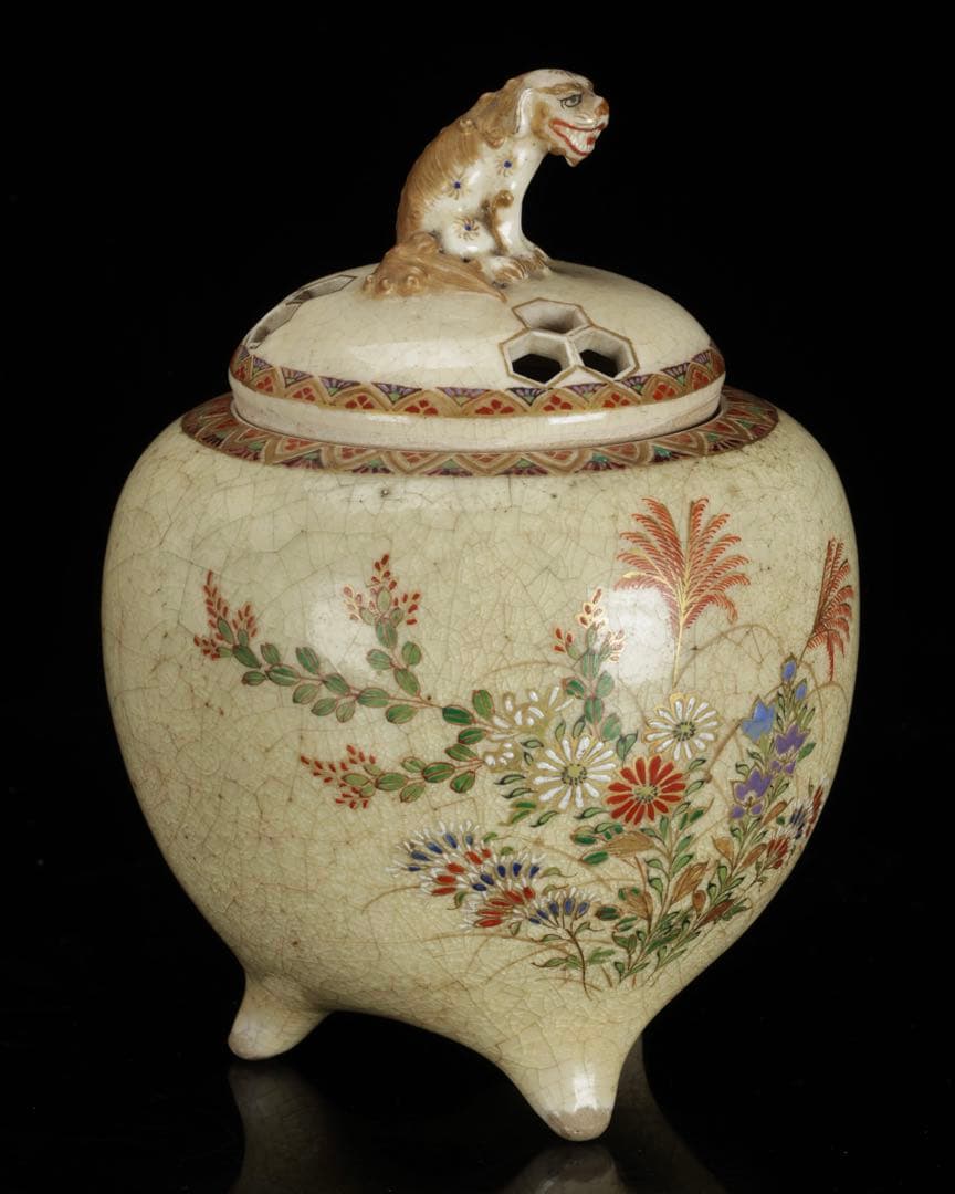 古薩摩 慶田窯 獅子摘三足香炉 幕末期 茶道具 香道具 時代物 骨董品 古美術品