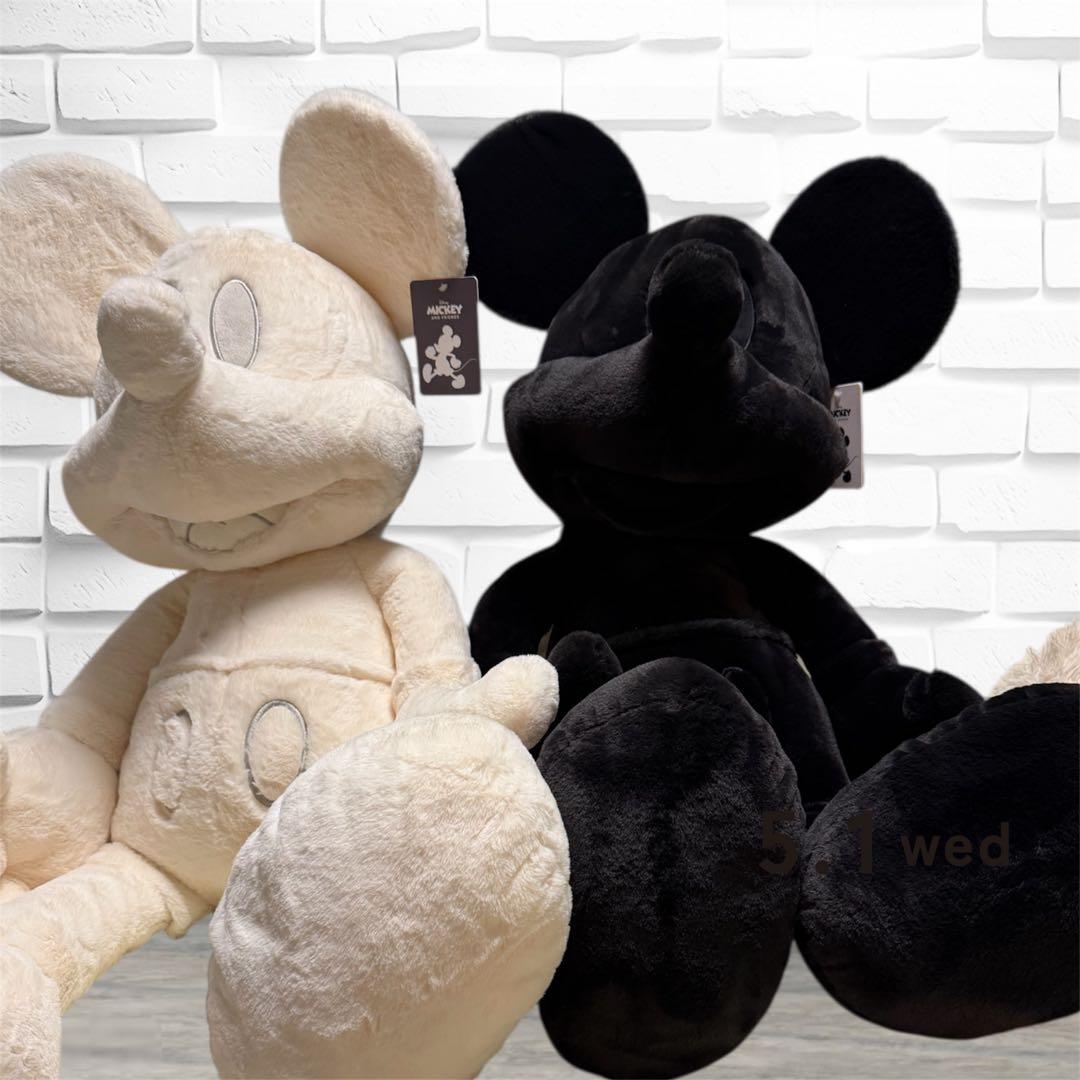 ミッキーマウス 100cmぬいぐるみ 白黒セットブランケット付
