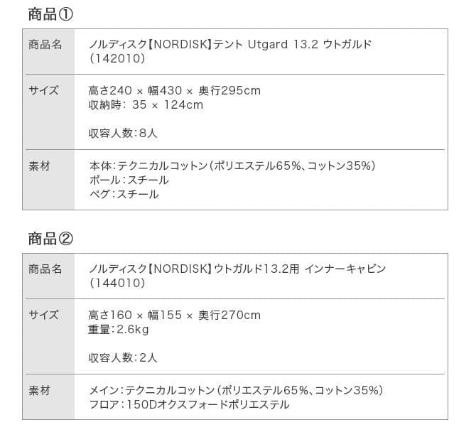 ノルディスク Utgard 13.2 ウトガルド テント本体＋インナーキャビン