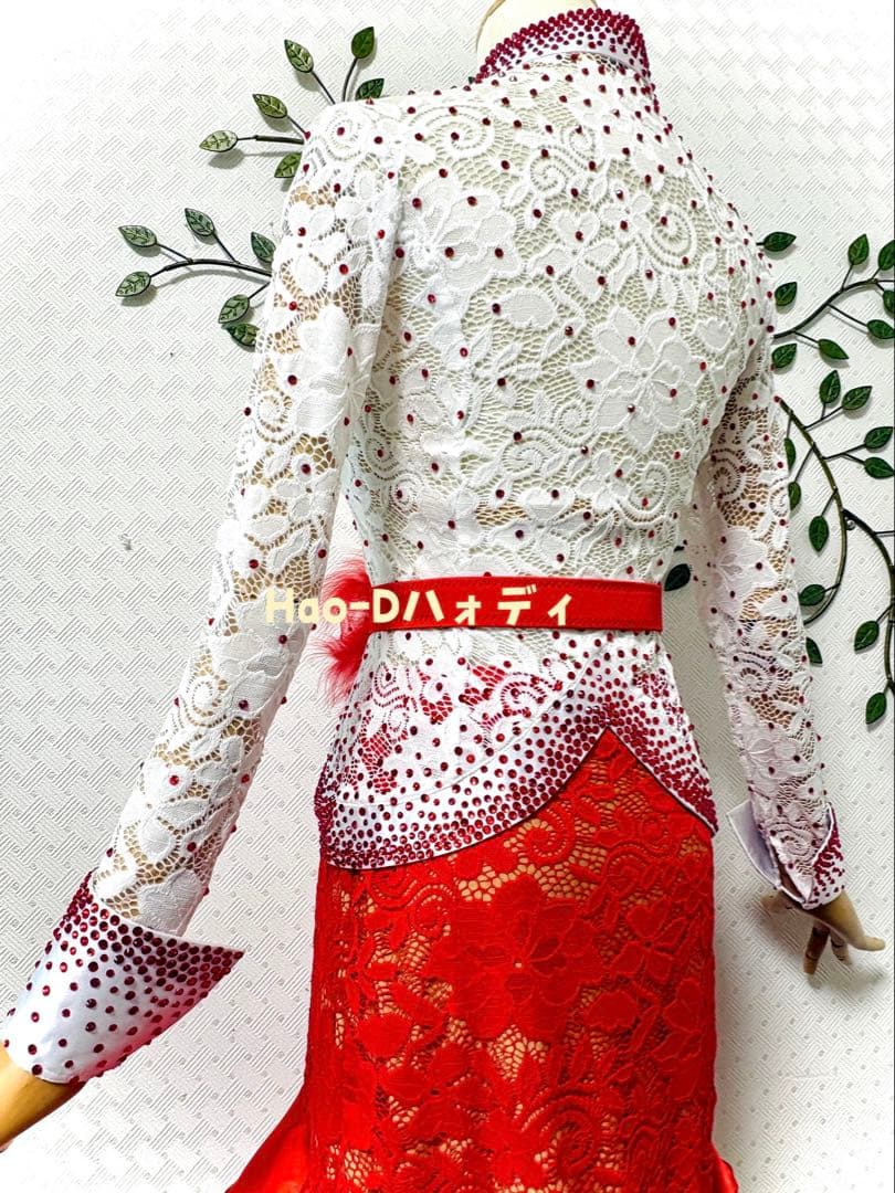 新品★ラテンドレス★伸縮★M★社交ダンス★セット★競技会★白赤