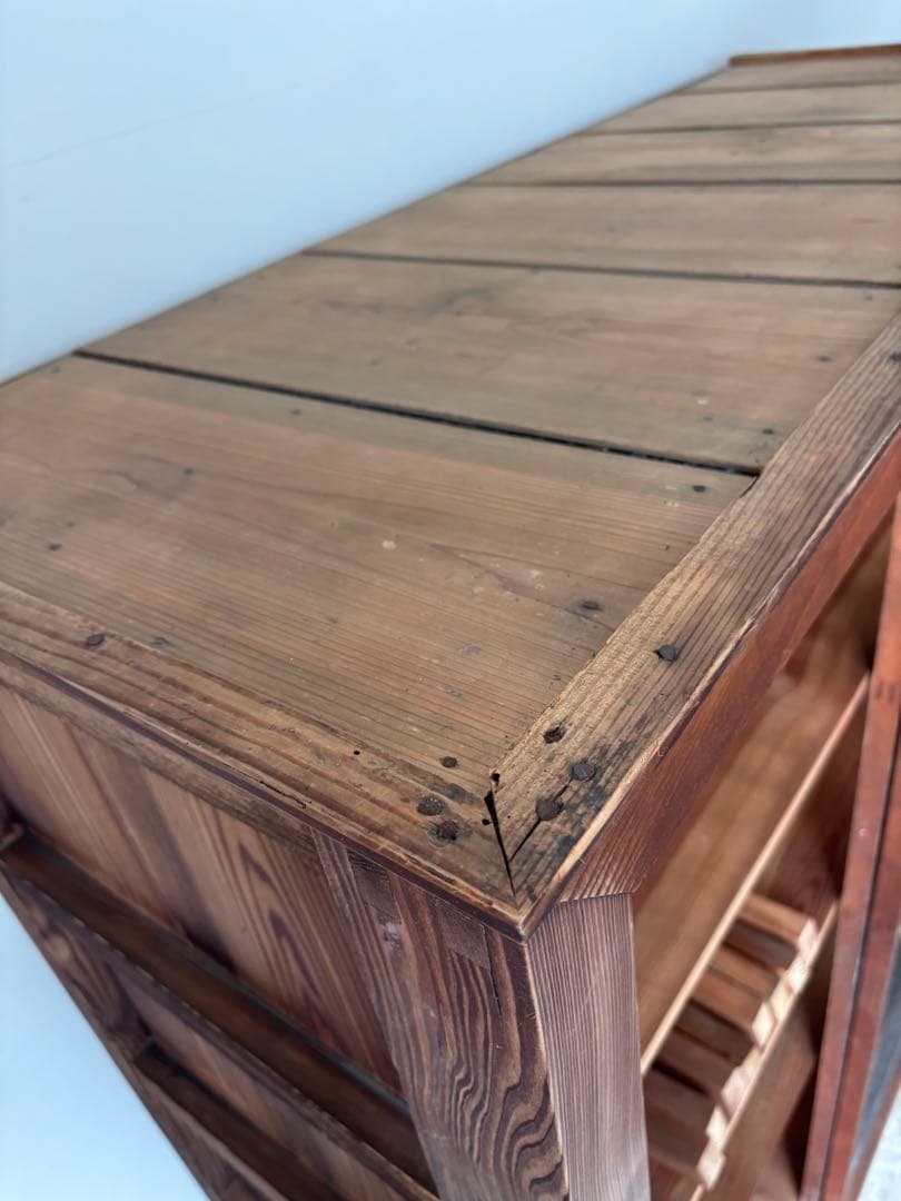 古い水屋　食器棚　ガラス棚　本棚　ガラスケース ショーケース　什器　天然木 1