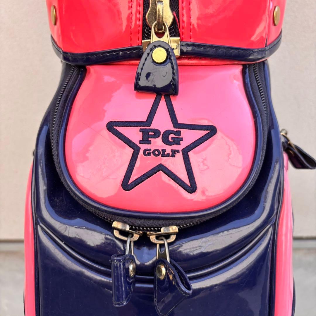 パーリーゲイツ　エナメル キャディーバック　ピンク/ネイビー 9.5型
