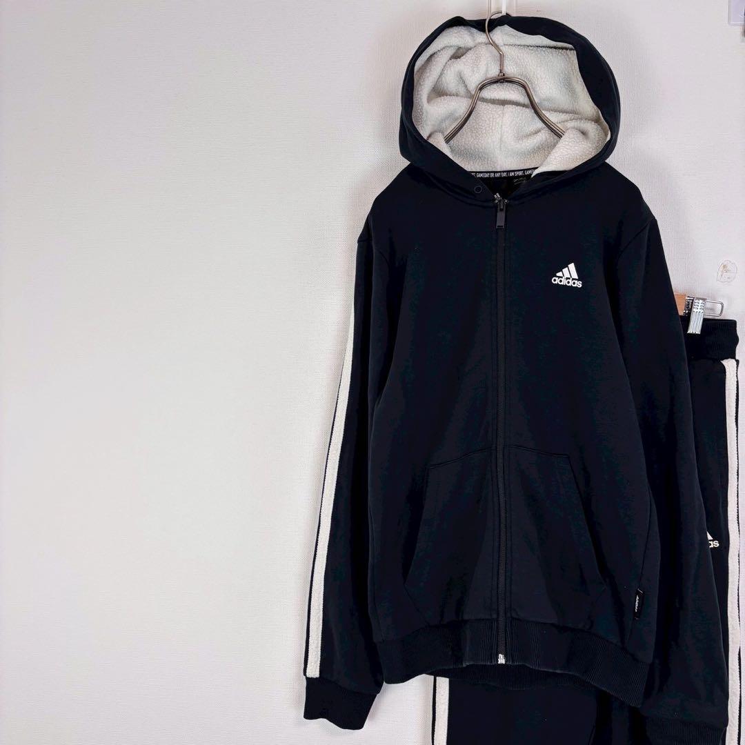 ◆アディダス【M】スウェットフルジップパーカー パンツ セットアップ 刺繍ロゴ
