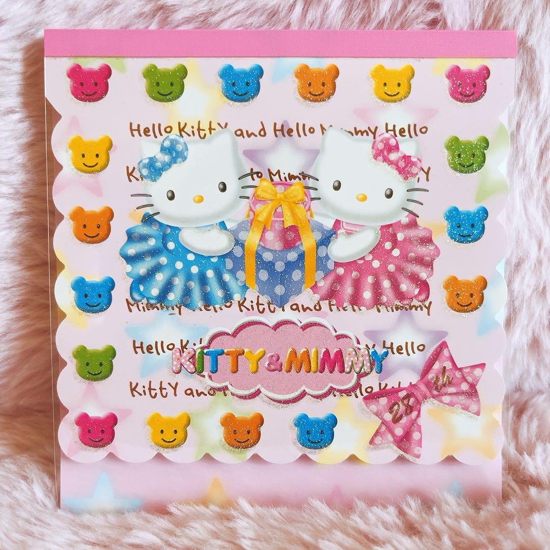 希少レア　ハローキティ　ミミィ　缶ケース　ペンセット　シール付きメモ　2002