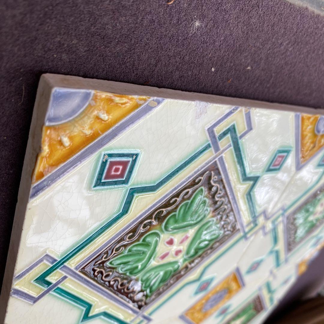 ハンドメイド日本製アンティークマジョリカタイル②４枚セット☆美の壷　プラナカン
