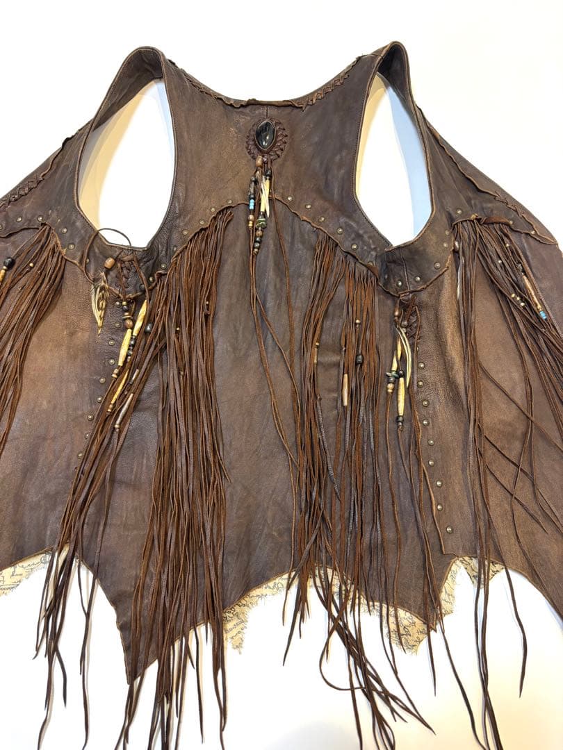 初期超貴重 激レアWILD HEART 天然石付きフェザーフリンジレザーベスト