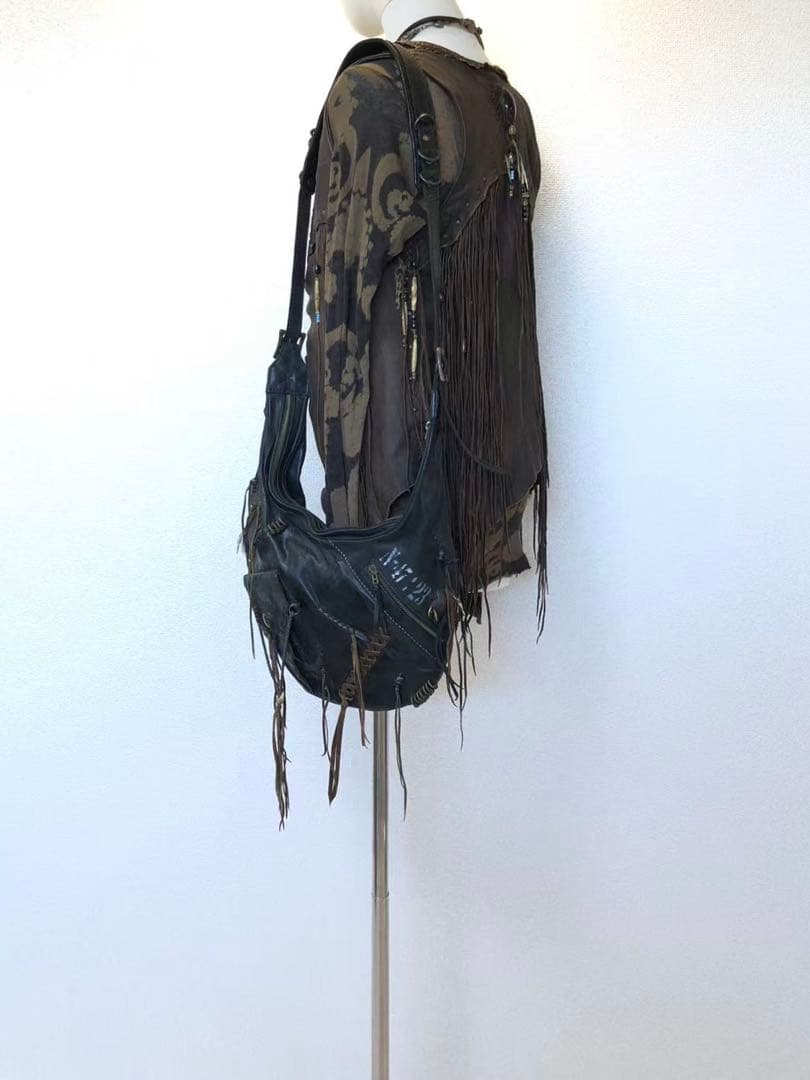 初期超貴重 激レアWILD HEART 天然石付きフェザーフリンジレザーベスト