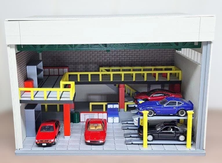 1/64サイズ■ミニカー用ジオラマ■大型ガレージ■トミカ・ホットウィール等